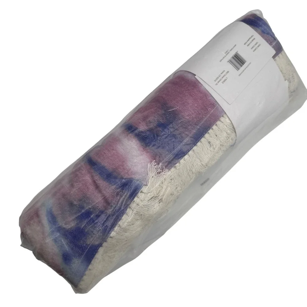 L*Space Beach Towel Tie Dye Purple Blue Cotton Fringe‎ NEW